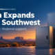 Illustrated electrical enclosure cabinets against a Southwest desert landscape, announcing Austin’s regional expansion.