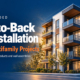 Allied Moulded back-to-back box installation graphic with an illustrated multifamily building and exposed wall framing.